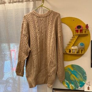 Free People Long Sleeve Cable Knit Dress - Tan